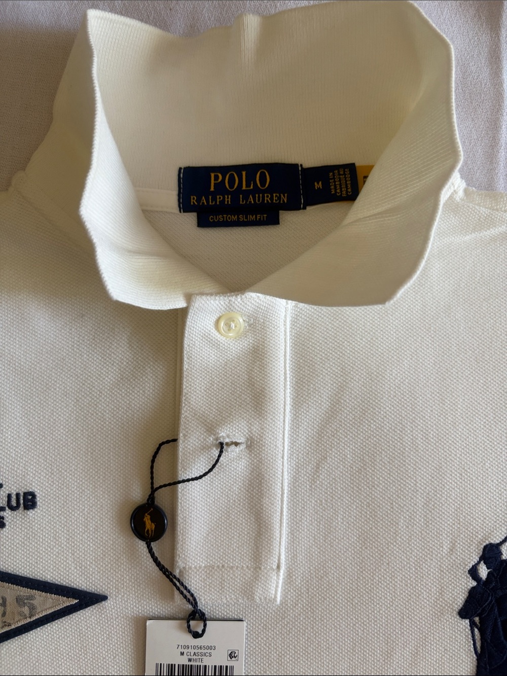 Polo by Ralph Lauren White Polo Shirt with Navy Embroidery - Picture 2 of 2